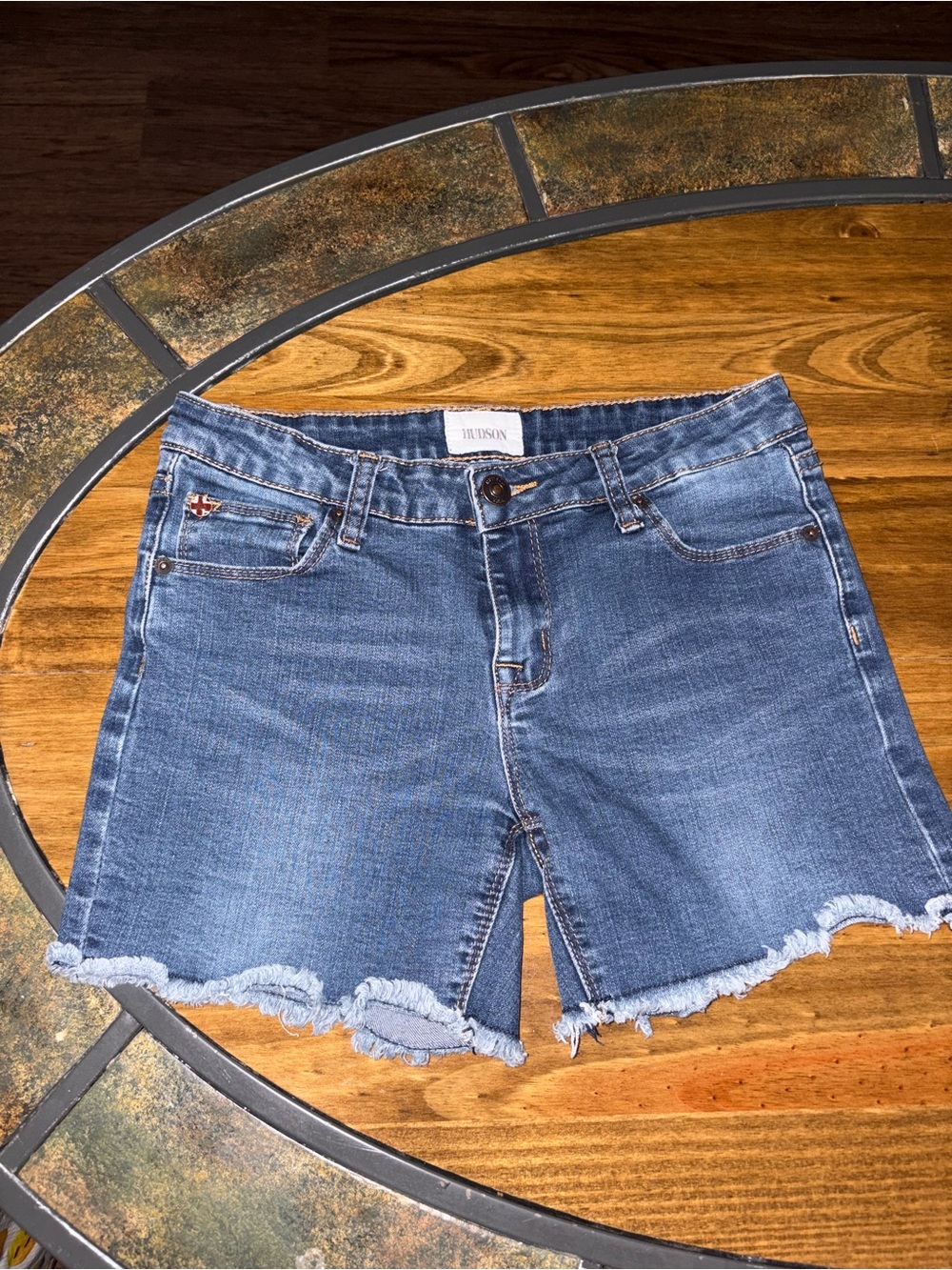 Hudson Jeans Mid Blue Denim Shorts with Contrast Stitching